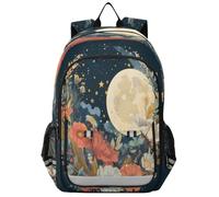 Zaino scuola elementare con fiori luna piena per bambini borse per libri per ragazzi asilo robusto impermeabile leggero durevole età 6-12 anni, Multicolore, Taglia unica