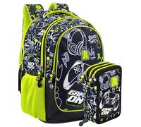 Zaino Scuola Ergonomico 33x43x15 cm con Astuccio coordinato 3 Scomparti 45 Pezzi - School Pack Completo - Julian Ross Game On Controller - Scuola Elementare e Regalo Bambino