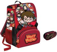 Zaino Scuola Estensibile compatibile con Harry Potter 41x27x16 cm con Astuccio Ovale Zip, Zainetto Bambini Elementari, Grafica Chibi, Rosso, Capiente e Resistente