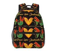 Zaino Scuola Facile da pulire Daypack Peace Love Juneteenth Black Freedom Stampa Zaino per Bambino per Uso giornaliero Campeggio Uomo 29X40cm