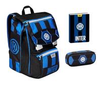 Zaino scuola Inter estensibile neroazzurro + astuccio zip + diario 2024/2025 + omaggio portachiave calcio e 7 penne cancellabili a scatto