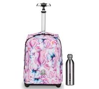 Zaino Scuola Invicta Benin Fantasy, Rosa e Viola, Tasca porta Borraccia e Porta Laptop + Borraccia Termica, Multicolore in Acciao Inox