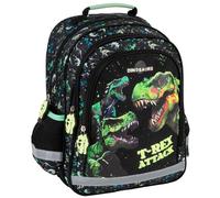 Zaino scuola IRRIGIDITO per ragazzo, tre scomparti DINOSAURI, nero 36x29x11cm (Dinosauro A)