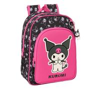 safta KUROMI - Zaino scuola per bambini, zaino per bambini, adattabile a carrozzina, ideale per bambini in età scolastica, comodo e versatile, qualità e resistenza, 26 x 11 x 34 cm, nero/fucsia, M