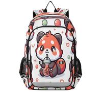 Zaino scuola media elementare carino panda rosso con tè bolla cartone animato modello senza cuciture per bambini borse per libri per ragazzi asilo robusto impermeabile leggero durevole età 6-12 anni