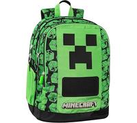 Zaino Scuola Minecraft Verde Nero Organizzato Rotondo 40x30x20 cm + Omaggio Mini Cubo