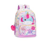 Zaino Scuola Mofu Mofu unicorno organizzato tondo per bambine + 7 Penne Scatto cancellabili e portachiave pailettes