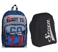 Zaino Scuola Outsize SEVEN - STREET PLAYER, Blu, Doppio Scomparto + Coprizaino Antipioggia Impermeabile