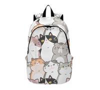 Zaino scuola per adolescenti ragazza casual impermeabile divertente gatto bianco 30 x 19,8 x 40 cm classico gatto bianco 12,2 x 7,5 x 19,3 pollici classico, Gatto Bianco Divertente, 12.2 x 7.5 x 19.3