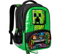 Zaino Scuola Per Minecraft Fan 6-12 Anni, Elementare e Medie, Design Creeper, 2 Scomparti Con Tascone e Retine Borraccia, 22 Litri (42x31x17 cm)