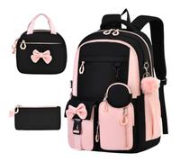 Zaino scuola per ragazze, 3 pezzi, zaino con papillon e tr, multicolore, Light Pink, riferimento alla descrizione