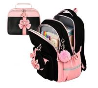 Zaino scuola per ragazze con borsa per il pranzo e astuccio, rosa, Refer to | Set di zaini da scuola per scuola materna, elementare, viaggi di mezzo, pendolarismo, vacanze all'aperto, campeggio