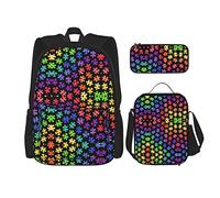 Zaino scuola set 3 pezzi Studenti adolescenti (consapevolezza dell'autismo colorato) Borsa libro + borsa pranzo + astuccio carino zaino scuola lavoro palestra escursionismo pesca borsa computer