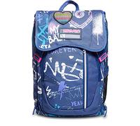 Zaino Scuola Seven Estensibile - Rock on Girl Ragazza - Azzurro - Doppio scomparto con cuore LED - Tasca porta borraccia