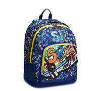 Zaino Scuola SJ Advanced - Funny Adventure Boy Bambino - Doppio Scomparto - Blu con tasca con diverse fantasie - Flip System