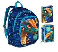 Zaino Scuola Sj Boy Dragon Glide Drago alato estensibile By Seven per elementare Bambino + Astuccio 3 piani + Diario 2025/2026 + 7 penne a scatto e portachiave pailettes