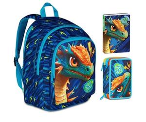 Zaino Scuola Sj Boy Dragon Glide Drago alato estensibile By Seven per elementare Bambino + Astuccio 3 piani + Diario 2025/2026 + 7 penne a scatto e portachiave pailettes