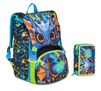 Zaino Scuola Sj boy Led Look Drago estensibile By Seven per elementare Bambina + Astuccio 3 piani completo di cancelleria + 7 penne a scatto e portachiave fischietto