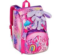 SJ GANG STYLE JAM GANG Zaino Scuola Estensibile Big, Fucsia, Zaino con Divisorio Interno, Tasca per Borraccia, Peluche Coniglietto Abbinato, 24 L, Zaino Scuola Elementare, Zaino Bambina