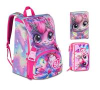 Zaino Scuola Sj Gang Cat Lady Gattina estensibile By Seven per elementare Bambina + Astuccio 3 piani + Diario 2025/2026 + 7 penne a scatto e portachiave pailettes