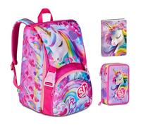 Zaino Scuola Sj Gang Flyunicorn Unicorno estensibile By Seven + Astuccio 3 piani + Diario 2025/2026 + 7 penne a scatto,portachiave pailettes e penna sirena