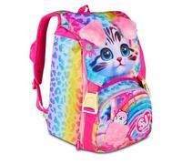 Zaino Scuola Sj Girl Cat & Air Gattino Tigrotto estensibile By Seven per elementare Bambina + 7 penne a scatto e portachiave pailettes
