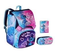 Zaino Scuola Stitch Cute and Fluffy Abbraccio estensibile By Seven per elementari bambina + Astuccio zip ovale + Diario 2025/2025 + 7 penne cancellabili e portachiave pailettes
