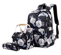 Zaino Scuola Superiore Ragazza USB Set Zaini Scuola Media Daypack Backpack Zaino Scuola Liceo Zainetto Scuola Medie Ragazze Zainetti Scuola Secondaria PC Università Pranzo Astuccio Penna Astuccio Nero