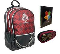 Zaino Scuola tondo compatibile con Harry Potter per bambini ragazzi scuola primaria - 3 Scomparti zip + astuccio ovale + Diario + Omaggio Portachiave personaggio
