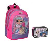 Zaino Scuola tondo compatibile con Lol Surprise per bambine ragazze scuola primaria - 3 Scomparti zip + astuccio 3 piani + kit scrittura