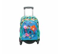 TOYBAGS Zaino scuola Stitch Tropical - Doppio scomparto - con accessorio POM-POM - adattabile + carrello nero protezione laterale e stopper anteriore anti caduta 4 ruote girevoli - 44 x 30 x 20 cm
