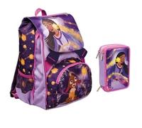Zaino Scuola Wish Strong Heart Cuore estensibile By Seven + astuccio 3 piani zip completo + 7 penne a scatto e portachiave pailettes