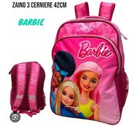 Zaino Scuola Zainetto Barbie Cm 42X32 3 cerniere portapastelli astuccio 43 Pz