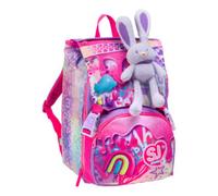 SJ GANG STYLE JAM GANG Zaino Scuola Estensibile Big, Fucsia, Zaino con Divisorio Interno, Tasca per Borraccia, Peluche Coniglietto Abbinato, 24 L, Zaino Scuola Elementare, Zaino Bambina
