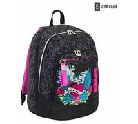 ZAINO seven SCUOLA NEW ADVANCED SEVEN LEFLEUR - nero fuxia - USB PLUG
