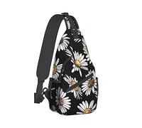 Zaino Sling per Donna, Graziosa Borsa a Tracolla Multiuso a Tracolla, Zaino da Escursionismo da Viaggio Regolabile Comodo e Leggero Compatibile con Fiori di Camomilla Floreale o Margherita Nero