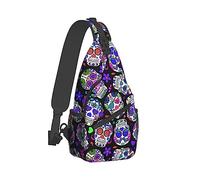 Zaino Sling per Donna, Graziosa Borsa a Tracolla Multiuso a Tracolla, Zaino da Escursionismo da Viaggio Regolabile Comodo e Leggero Compatibile con Teschi di Zucchero Viola del Giorno dei Morti