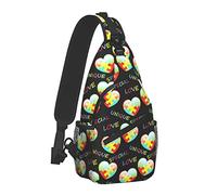 Zaino Sling per Uomo Ragazzi Borsa a Tracolla Multiuso a Tracolla Leggero Regolabile Viaggio Escursionismo Zainetto Colorato Autismo Consapevolezza Pezzi del Puzzle Cuore Nero Borsa da Palestra