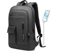 Zaino sottile per computer portatile, leggero, compatto, impermeabile, con porta di ricarica USB, borsa per computer per viaggi d'affari, università, scuola, ufficio, lavoro all'aperto, Nero , 17.3