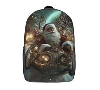 Zaino stampato 3D con motivo a Babbo Natale Steampunk, zaino scolastico per bambini, alto spazio di archiviazione, zaino scuola alla moda per ragazzi e ragazze, Steampunk Babbo Natale, 17"
