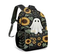 Zaino stampato con fantasma carino e gatto nero, borsa per libri scolastici elementari, zaino casual di grande capacità, design impermeabile, 02, L, Casual