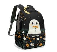 Zaino stampato con fantasma carino e gatto nero, borsa per libri scolastici elementari, zaino casual di grande capacità, design impermeabile, 04, L, Casual