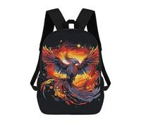 Zaino Stampato In 3D Per Bambini Vintage Paint Wolf Borsa Da Viaggio Leggero E Alla Moda Per Scuola E Viaggi Degli Studenti, Phoenix Mystic, 17"
