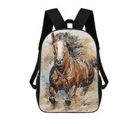 Zaino Stampato In 3D Per Bambini Vintage Paint Wolf Borsa Da Viaggio Leggero E Alla Moda Per Scuola E Viaggi Degli Studenti, Drawing Horse, 17"