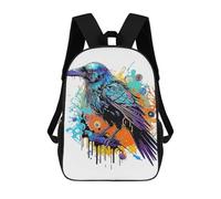 Zaino Stampato In 3D Per Bambini Vintage Paint Wolf Borsa Da Viaggio Leggero E Alla Moda Per Scuola E Viaggi Degli Studenti, Crow Painting, 17"
