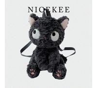 Zaino stile classico e alla moda con gattino nero cartoni animati, dallo stile carino e versatile con colori a contrasto. Leggero, con cinghie regolabili, adatto per cosplay, feste di trucco, festival