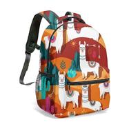 Zaino stravagante in alpaca e cactus, 40,6 cm, per ragazze e ragazzi, con motivo con lama in stile cartone animato, per bambini, scuola e viaggio, 01, L, Casual