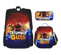 Zaino Stumble Guys, grazioso zaino scolastico con borsa per il pranzo e astuccio per matite.