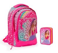 Zaino Tondo Round compatibile con Barbie - Schienale e Spallacci Imbottiti Dim. 31 X 43 X 17 (+9) per scuola primaria e secondaria + astuccio 3 piani + Penna sirene e portachiave pailettes