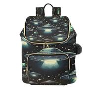 Zaino trapuntato da donna, con disco volante in stile cosmo scuro, borsa per laptop, con tracolla per bagagli e tasche nascoste, leggero, casual, lavoro, università (29 × 17 × 36 cm)